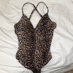 Naked Wardrobe cheetah print bodysuit with ruching
